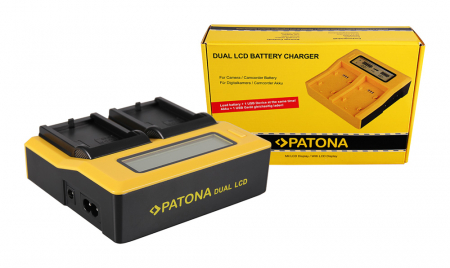 Aparate foto - Incarcator Dual LCD cu placute pentru acumulator Canon LP-E5 Patona