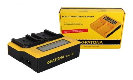 Aparate foto - Incarcator Dual LCD cu placute pentru acumulator Canon NB-2L Patona