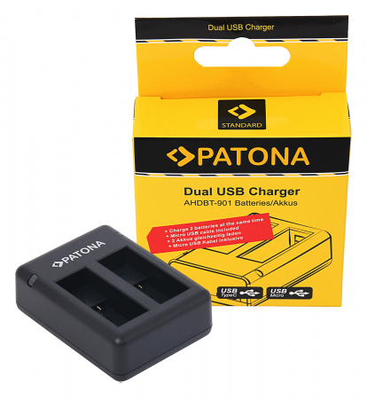 Camere video - Incarcator Dual USB pentru acumulator GoPro Hero 9 Hero 10 Hero 11 AHDBT901 Patona