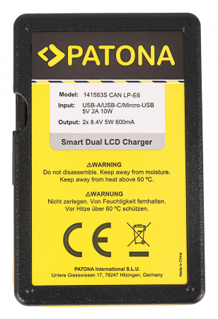 Incarcator Smart Dual LCD USB pentru acumulator Canon LP-E6 Patona [2]
