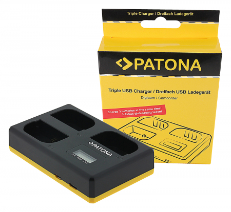 Aparate foto - Incarcator triplu USB pentru acumulator Canon LP-E6 Patona
