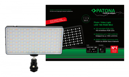 Blițuri și lumini foto/video - LED foto/video cu 160 de LED-uri RGB reglabile și 3 scene Patona Premium