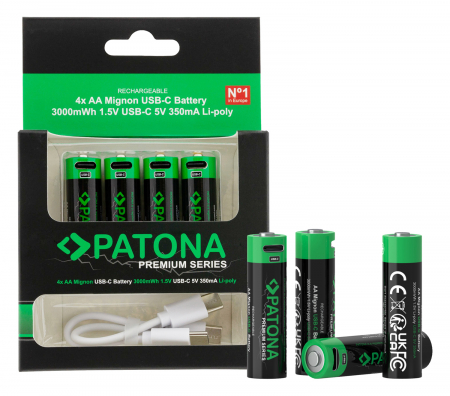 Pachete Promo - Pachet acumulatori 4 x AA cu USB-C 3000mAh Patona Premium