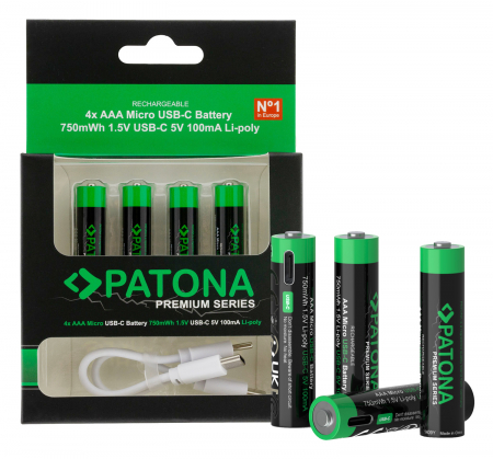 Pachete Promo - Pachet acumulatori 4 x AAA cu USB-C 750mAh Patona Premium