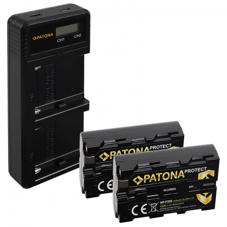 Pachete Promo - Pachet Incarcator Dual LCD si 2x Acumulator Patona Protect Sony NP-F550