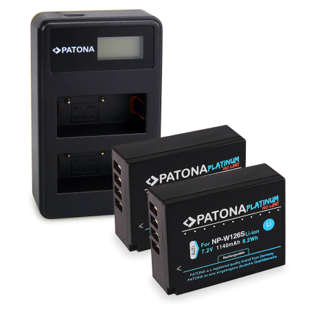 Pachete Promo - Pachet Incarcator Dual LCD USB si 2x Acumulator Patona Platinum NP-W126 pentru Fuji FinePix HS30 EXR, HS33 EXR