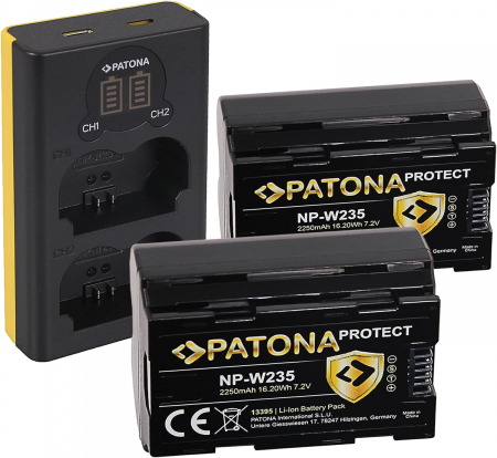 Pachete Promo - Pachet Incarcator Dual LCD USB si 2x Acumulatori Patona Protect NP-W235 pentru Fujifilm X-T4 XT4