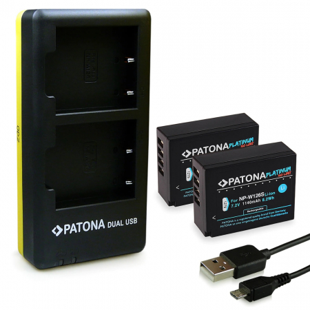 Pachete Promo - Pachet Incarcator Dual USB si 2 Acumulatori Fuji NP-W126 Patona Platinum