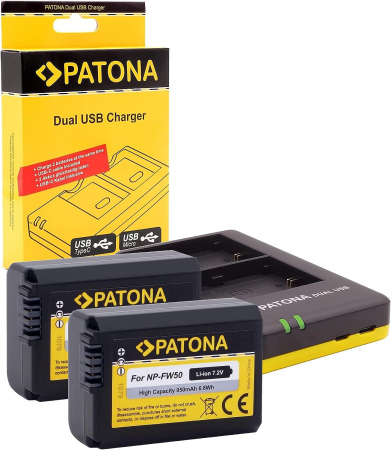 Pachete Promo - Pachet Incarcator Dual USB si 2 x Acumulatori Patona NP-FW50 pentru Sony NEX.3 NEX.5