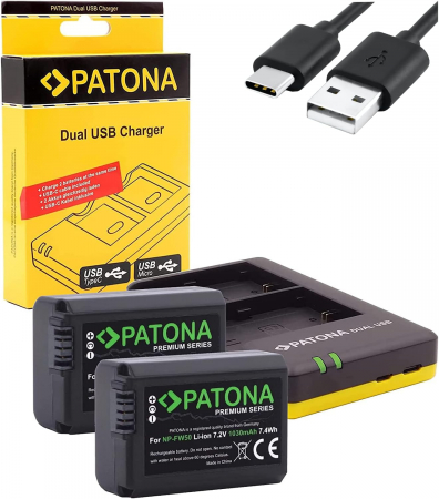 Pachete Promo - Pachet Incarcator Dual USB si 2 x Acumulatori Patona Premium NP-FW50 pentru Sony NEX.3 NEX.5