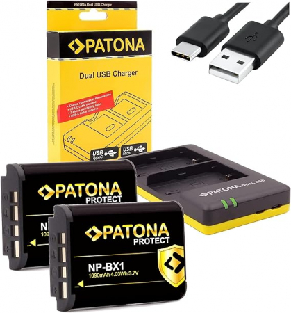Pachete Promo - Pachet Incarcator Dual USB si 2 x Acumulatori Patona Protect NP-BX1 pentru Sony DSC HX300 DSC WX300