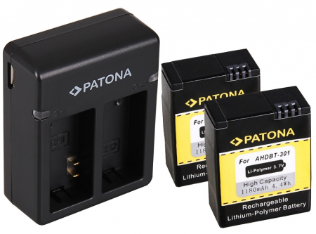 Pachete Promo - Pachet Incarcator Patona Dual USB, 2 x Acumulatori Patona AHDBT-301 pentru GoPro Hero 3