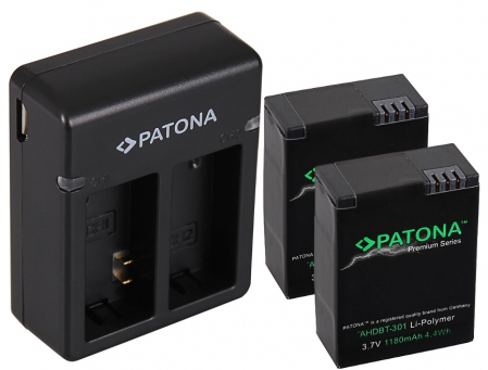 Pachete Promo - Pachet Incarcator Patona Dual USB, 2 x Acumulatori Patona Premium AHDBT-301 pentru GoPro HD Hero 3
