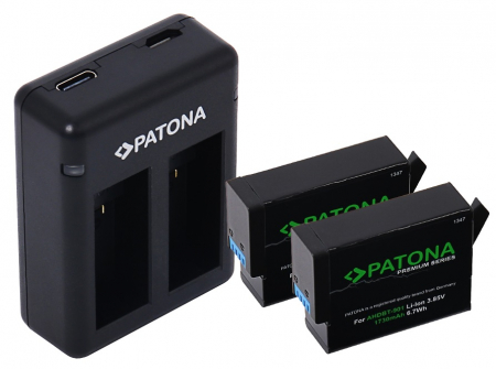 Pachete Promo - Pachet Incarcator Patona Dual USB, 2 x Acumulatori Patona Premium AHDBT-901 pentru GoPro Hero 9, Hero 10, Hero 11, Hero 12