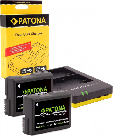 Pachet Incarcator Patona Dual USB, 2 x Acumulatori Patona Premium EN-EL14 pentru Nikon Coolpix P7000, P7100 [0]