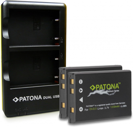 Pachete Promo - Pachet Incarcator Patona Dual USB, 2 x Acumulatori Patona Premium EN-EL5 pentru Nikon CoolPix 3700, 4200