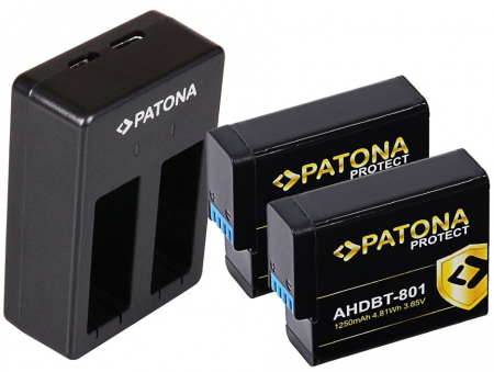 Pachete Promo - Pachet Incarcator Patona Dual USB, 2 x Acumulatori Patona Protect AHDBT-801 pentru GoPro Hero 5, 6, 7, 8