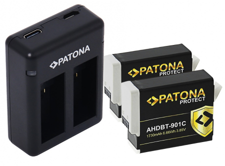 Pachete Promo - Pachet Incarcator Patona Dual USB, 2 x Acumulatori Patona Protect AHDBT-901 pentru GoPro Hero 9, Hero 10, Hero 11, Hero 12