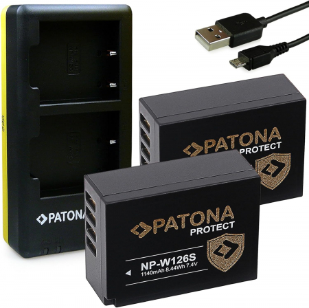 Pachete Promo - Pachet Incarcator Patona Dual USB, 2 x Acumulatori Patona Protect NP-W126S pentru Fujifilm FinePix X-T1, X-T3