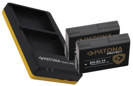 Pachete Promo - Pachet Incarcator Patona Dual USB, 2 x Acumulatori Patona Protect pentru Nikon EN-EL14
