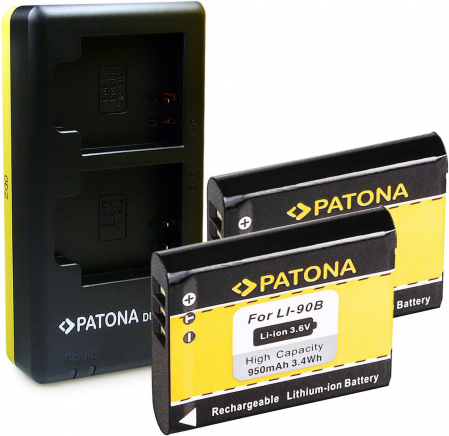 Pachete Promo - Pachet Incarcator Patona Dual USB, 2x Acumulator Patona Li-90B pentru Olympus Tough TG1, TG6