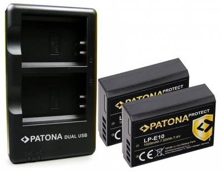 Pachete Promo - Pachet Incarcator Patona Dual USB, 2x Acumulatori Patona Protect pentru Canon LP-E10