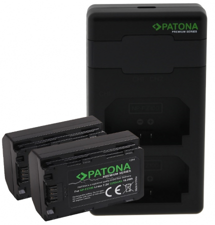 Pachete Promo - Pachet Incarcator Patona Premium Dual Performance PD LCD port USB-C, 2 x Acumulatori Patona Premium NP-FZ100 pentru Sony Alpha A9 II A7 III