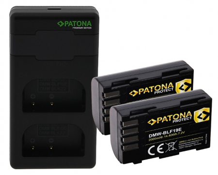 Pachete Promo - Pachet Incarcator Patona Premium Dual Performance PD LCD port USB-C, 2 x Acumulatori Patona Protect DMW-BLF19 pentru Panasonic Lumix DMC-GH3 GH3A GH4