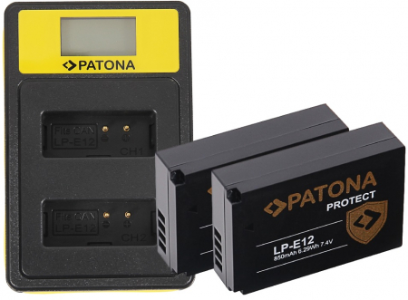 Pachete Promo - Pachet Incarcator Patona Smart Dual LCD USB, 2x Acumulatori Patona Protect pentru Canon LP-E12