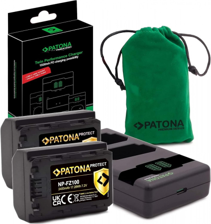 Pachete Promo - Pachet Incarcator PD Performance si 2 x Acumulatori Patona Protect NP-FZ100 pentru Sony A9 II A7R III