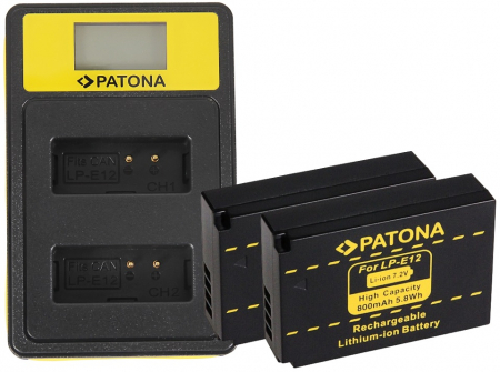 Pachete Promo - Pachet Incarcator Smart Dual LCD USB si 2x Acumulatori Patona LP-E12 pentru Canon EOS M