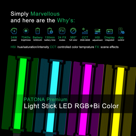 LED tub de lumină Sword light RGB/Bi-Colour cu control prin aplicatie Patona Premium [10]