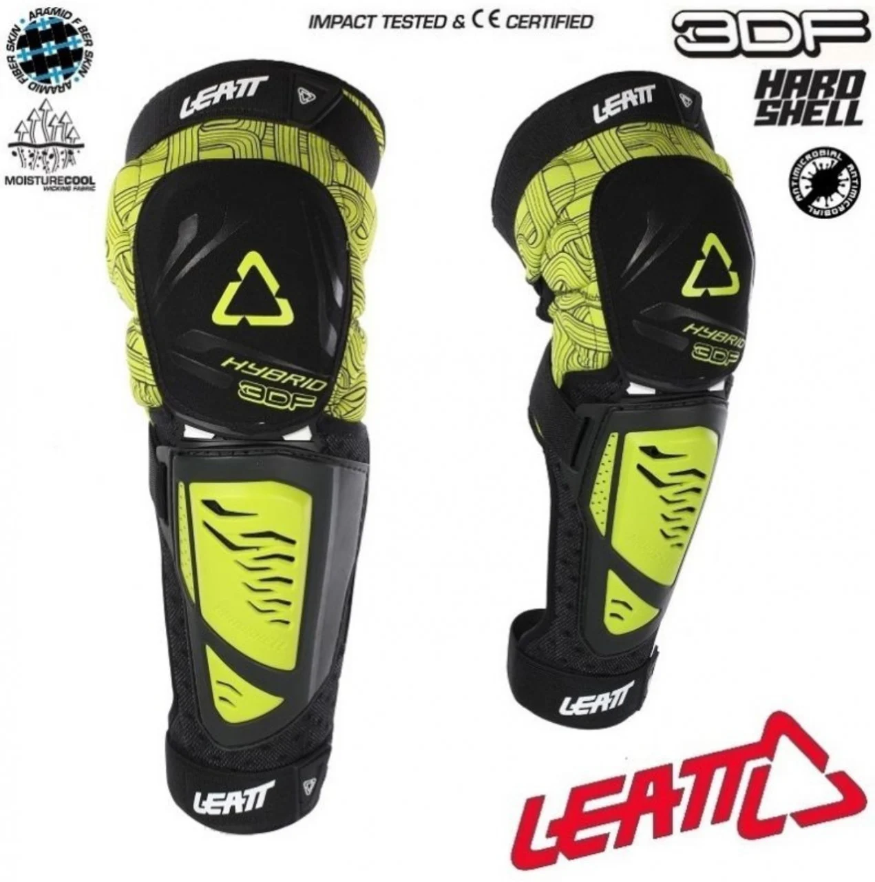Echipamente Moto - LEATT GENUNCHIERE 3DF HYBRID EXT NEGRU/LIME