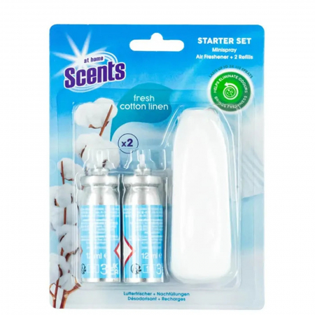  Parfum de camere - AT HOME SCENTS MINISPRAY APARAT+2 REZERVE 12ML FRESH COTTON LINEN