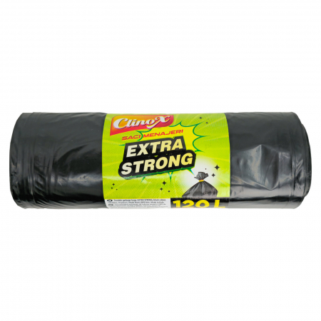  Sac menajer - CLINOX SACI MENAJERI EXTRA STRONG 120L/10BUC LDPE NEGRI (70*100CM) ETICHETA VERDE