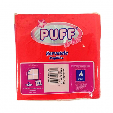  Servetel - PUFF SERVETELE DELUXE 2STRATURI 33*33CM 40BUC/SET ROSU