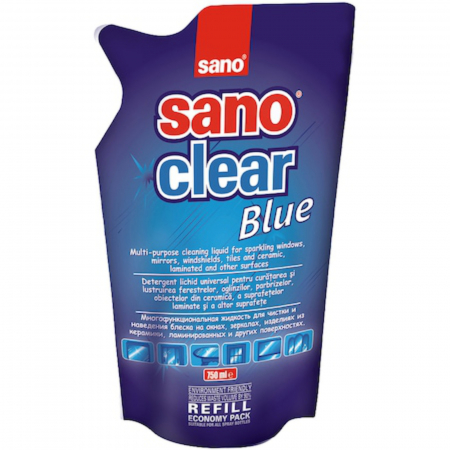  Detergent geam si sticla - SANO DETERGENT GEAM CLEAR BLUE 750ML REZERVA