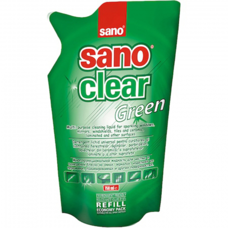  Detergent geam si sticla - SANO DETERGENT GEAM CLEAR GREEN 750ML REZERVA