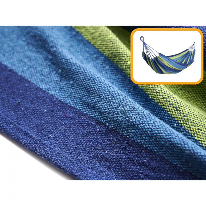 Hamac Multicolor Simplu (1 persoana), 200 x 100 cm + Kit de instalare - ALBASTRU [6]
