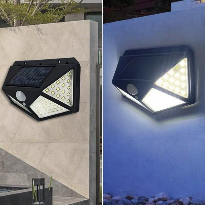Lampa solara de exterior este dotata cu 114 led -uri ce lumineaza la un un unghi aproximativ de 180 grade, este dotata cu senzor de miscare si senzor de lumina, putere de luminare de peste 700 Lumeni. [4]