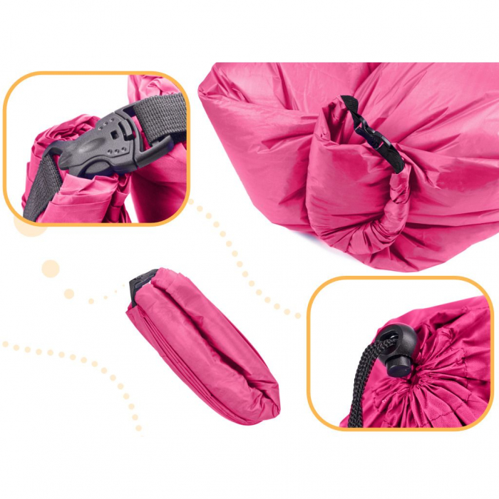 Saltea Autogonflabila "Lazy Bag" tip sezlong, 230 x 70cm, culoare Roz, pentru camping, plaja sau piscina [3]