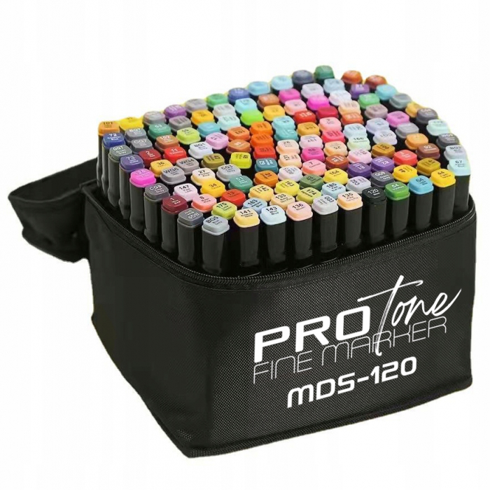 Set 120 Markere Profesionale pentru pasionatii de desen, cu cap dublu gros - subtire, cu geanta de depozitare, model AVX-WT-MDS-120 [4]
