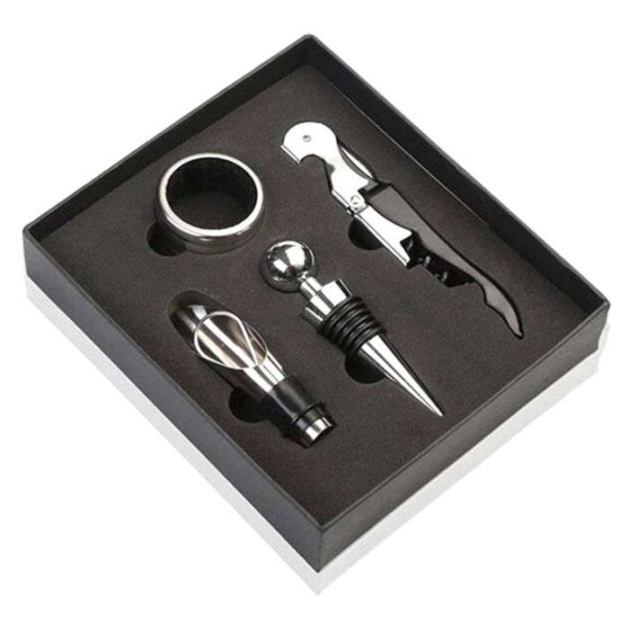Set Cadou "Accesorii Vin, 4 piese" in cutie estetica, culoare Neagra [6]