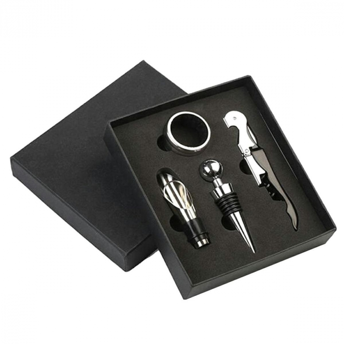 Set Cadou "Accesorii Vin, 4 piese" in cutie estetica, culoare Neagra [3]