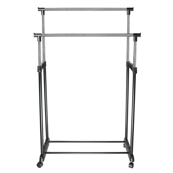 Suport / stander haine pe roti dublu cu bara umerase, metal + plastic 83 x 43 x 94 / 168 cm [2]