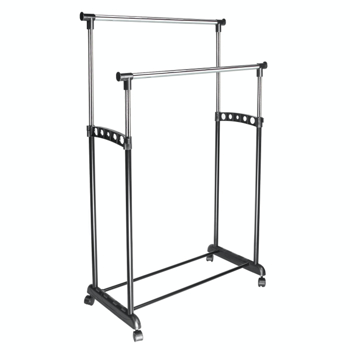Suport / stander haine pe roti dublu cu bara umerase, metal + plastic 83 x 43 x 94 / 168 cm [3]