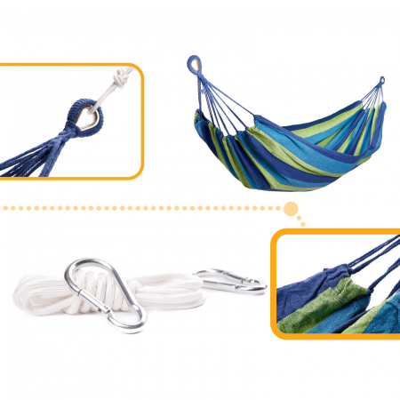Hamac Multicolor Simplu (1 persoana), 200 x 100 cm + Kit de instalare - ALBASTRU [3]