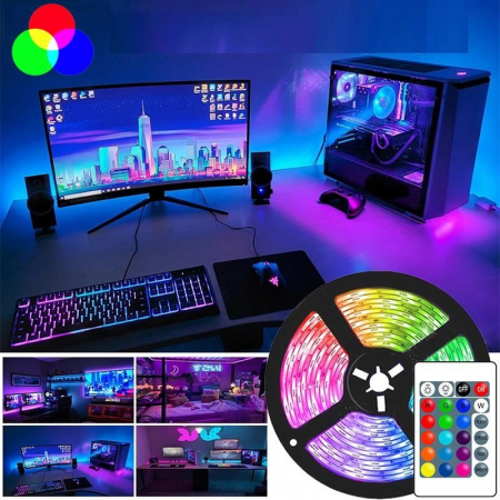Decoratiuni de Craciun - Rola 5M Banda LED SMD 3528 Multicolora (RGB), impermeabila, cu telecomanda si adaptor alimentare