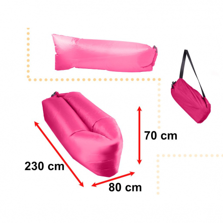 Saltea Autogonflabila "Lazy Bag" tip sezlong, 230 x 70cm, culoare Roz, pentru camping, plaja sau piscina [3]