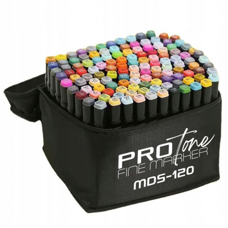 Set 120 Markere Profesionale pentru pasionatii de desen, cu cap dublu gros - subtire, cu geanta de depozitare, model AVX-WT-MDS-120 [3]